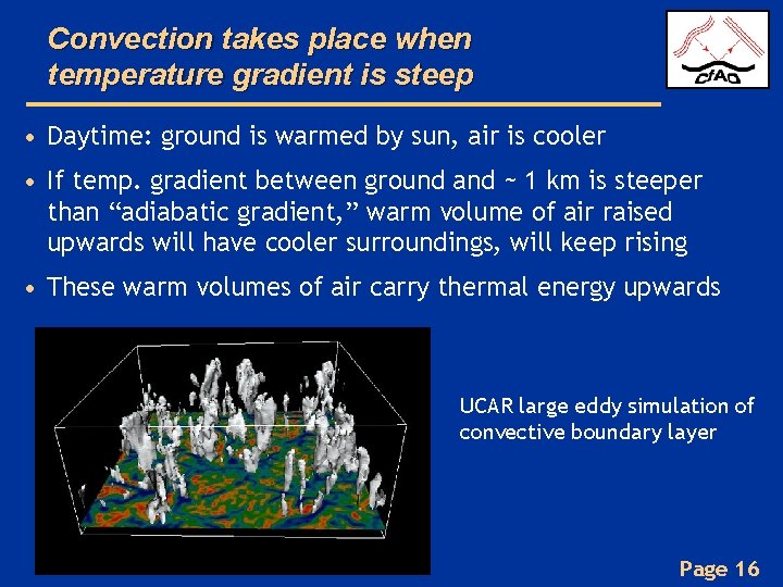 Convection takes place when temperature gradient is steep • Daytime: ground is warmed by