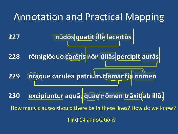 Annotation and Practical Mapping 227 nūdōs quatit ille lacertōs 228 rēmigiōque carēns nōn ūllās