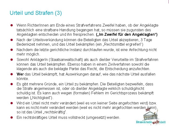 Urteil und Strafen (3) l Wenn Richter. Innen am Ende eines Strafverfahrens Zweifel haben,