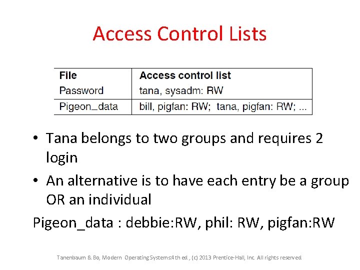 Access Control Lists • Tana belongs to two groups and requires 2 login •