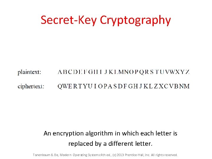 Secret-Key Cryptography An encryption algorithm in which each letter is replaced by a different Secret-Key Cryptography An encryption algorithm in which each letter is replaced by a different