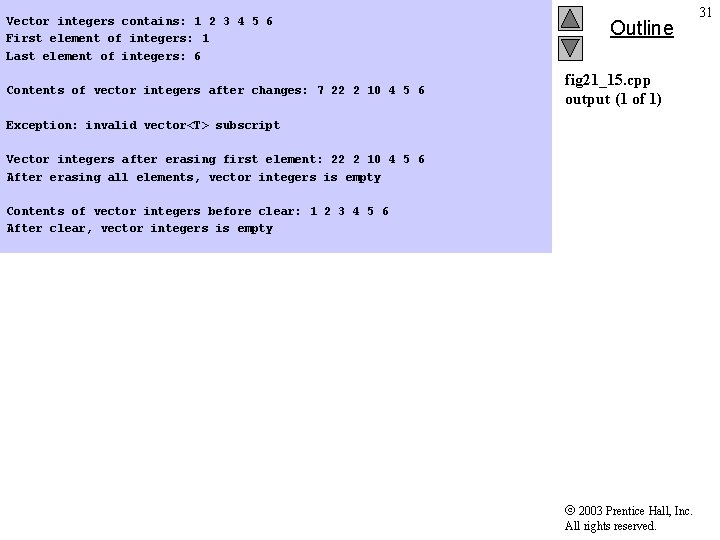 Vector integers contains: 1 2 3 4 5 6 First element of integers: 1