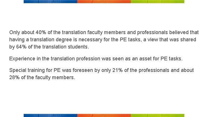 Only about 40% of the translation faculty members and professionals believed that having a