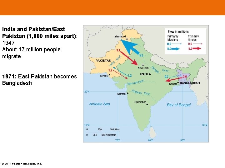 India and Pakistan/East Pakistan (1, 000 miles apart): 1947 About 17 million people migrate