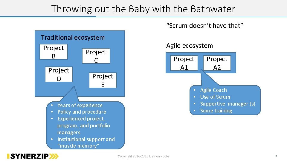 Throwing out the Baby with the Bathwater “Scrum doesn’t have that” Traditional ecosystem Project