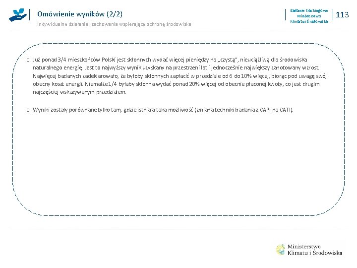 Omówienie wyników (2/2) Indywidualne działania i zachowania wspierające ochronę środowiska Badanie trackingowe Ministerstwo Klimatu