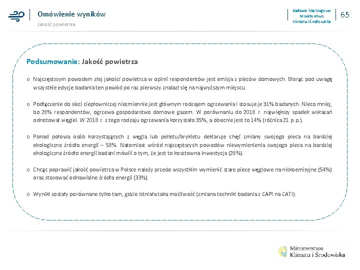 Omówienie wyników Jakość powietrza Badanie trackingowe Ministerstwo Klimatu i Środowiska Podsumowanie: Jakość powietrza o