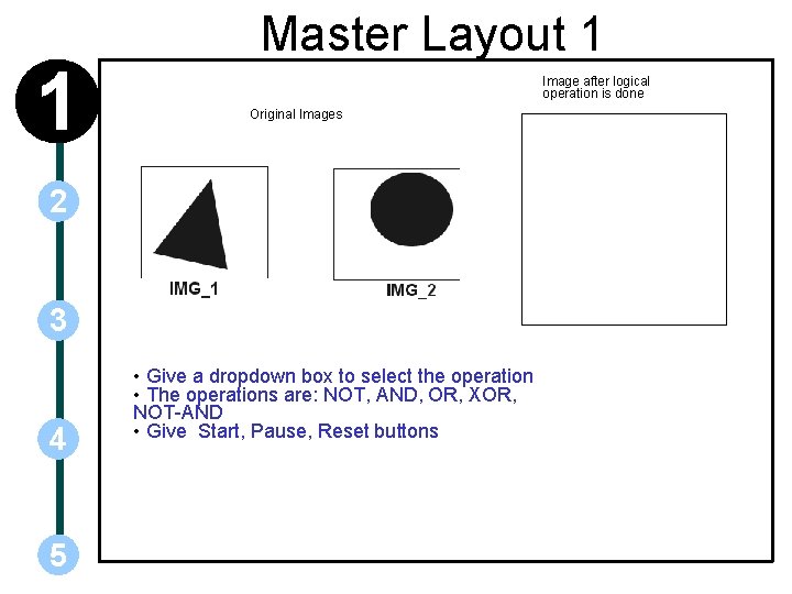 1 Master Layout 1 Image after logical operation is done Original Images 2 3