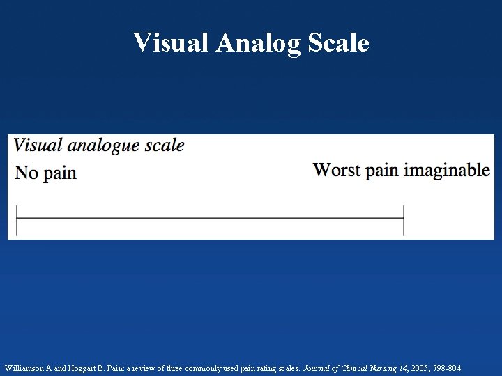 Visual Analog Scale Columbia Orthopaedics Williamson A and Hoggart B. Pain: a review of