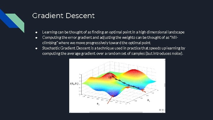 Gradient Descent ● ● ● Learning can be thought of as finding an optimal