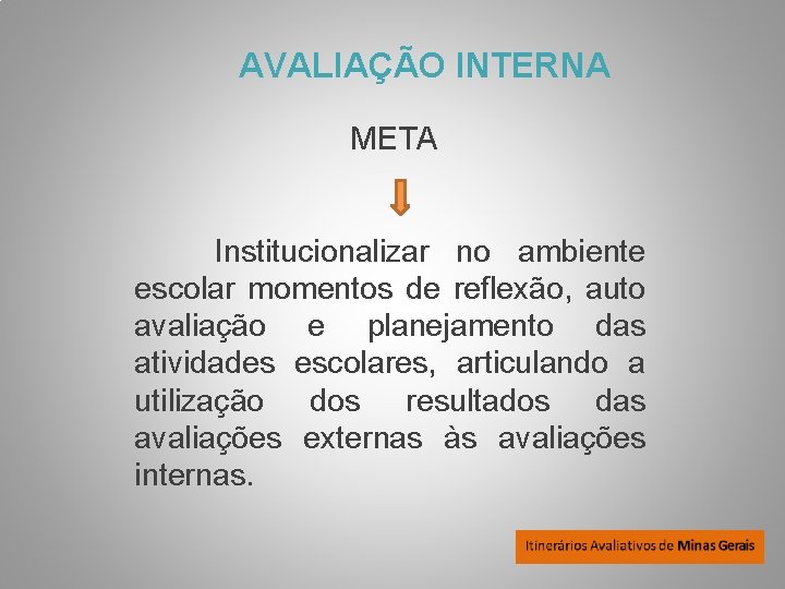 AVALIAÇÃO INTERNA META Institucionalizar no ambiente escolar momentos de reflexão, auto avaliação e planejamento