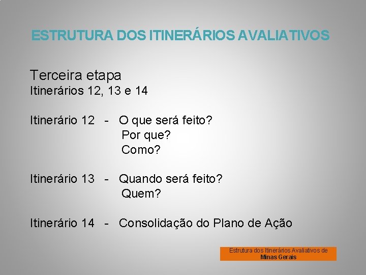 ESTRUTURA DOS ITINERÁRIOS AVALIATIVOS Terceira etapa Itinerários 12, 13 e 14 Itinerário 12 -