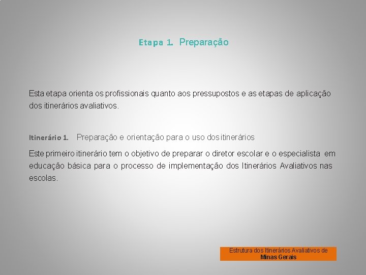 Etapa 1. Preparação Esta etapa orienta os profissionais quanto aos pressupostos e as etapas