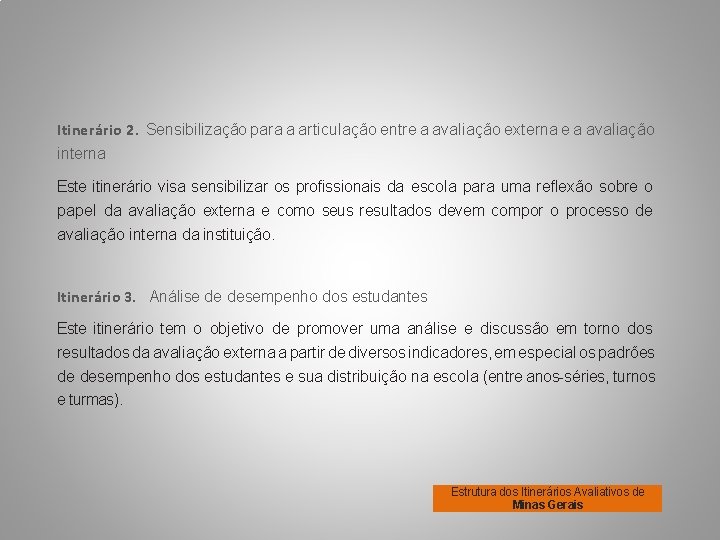 Itinerário 2. Sensibilização para a articulação entre a avaliação externa e a avaliação interna