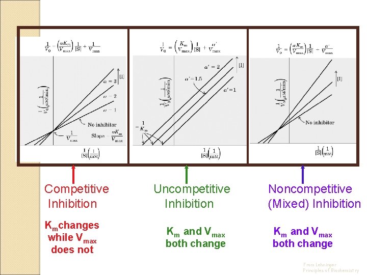 Competitive Inhibition Kmchanges while Vmax does not Uncompetitive Inhibition Km and Vmax both change