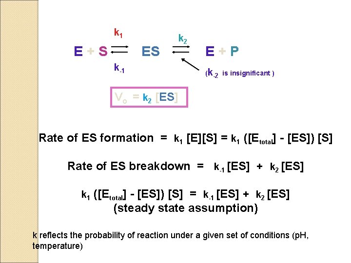 k 1 E+S ES k 2 k-1 E+P (k-2 is insignificant ) Vo =