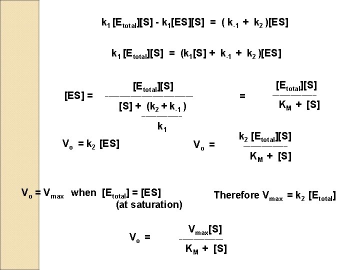 k 1 [Etotal][S] - k 1[ES][S] = ( k-1 + k 2 )[ES] k