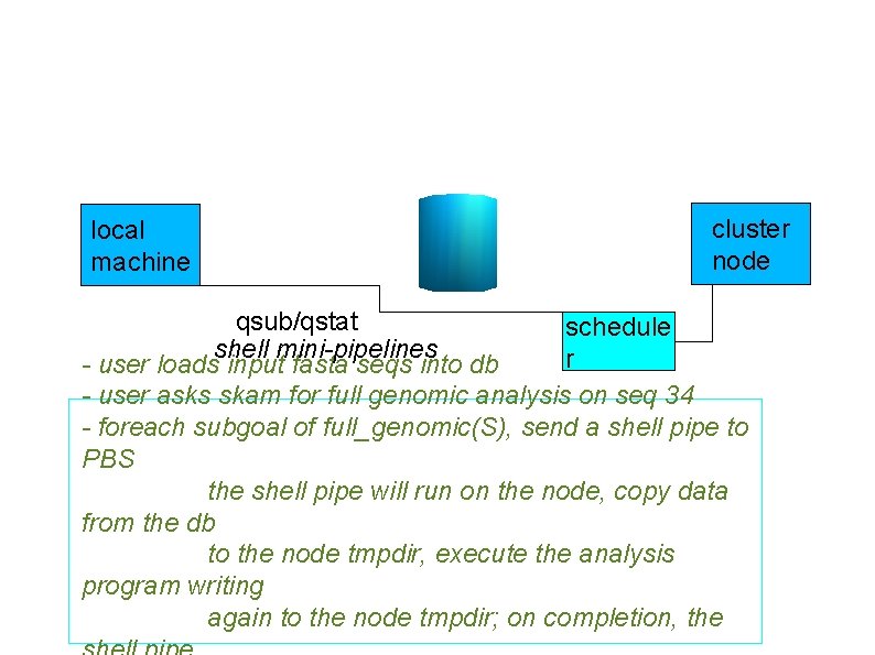 local machine cluster node qsub/qstat schedule shell mini-pipelines r - user loads input fasta