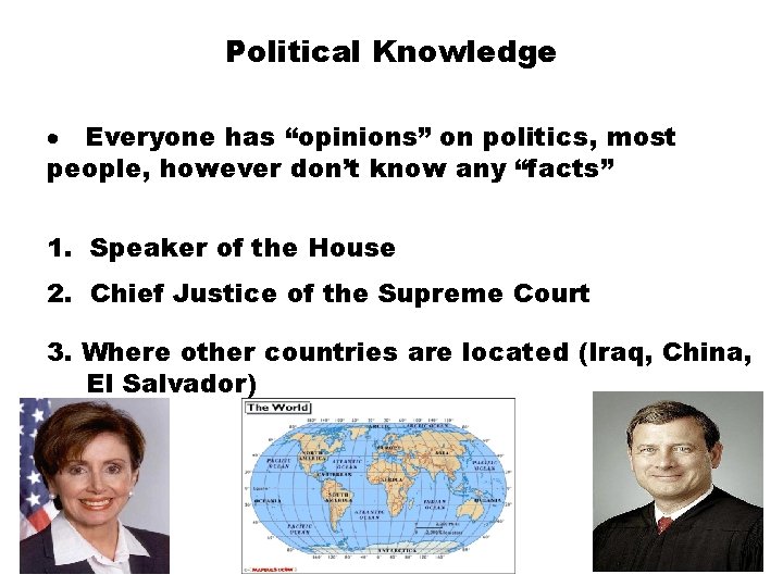Political Knowledge · Everyone has “opinions” on politics, most people, however don’t know any