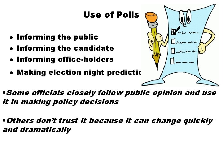 Use of Polls · Informing the public · Informing the candidate · Informing office-holders