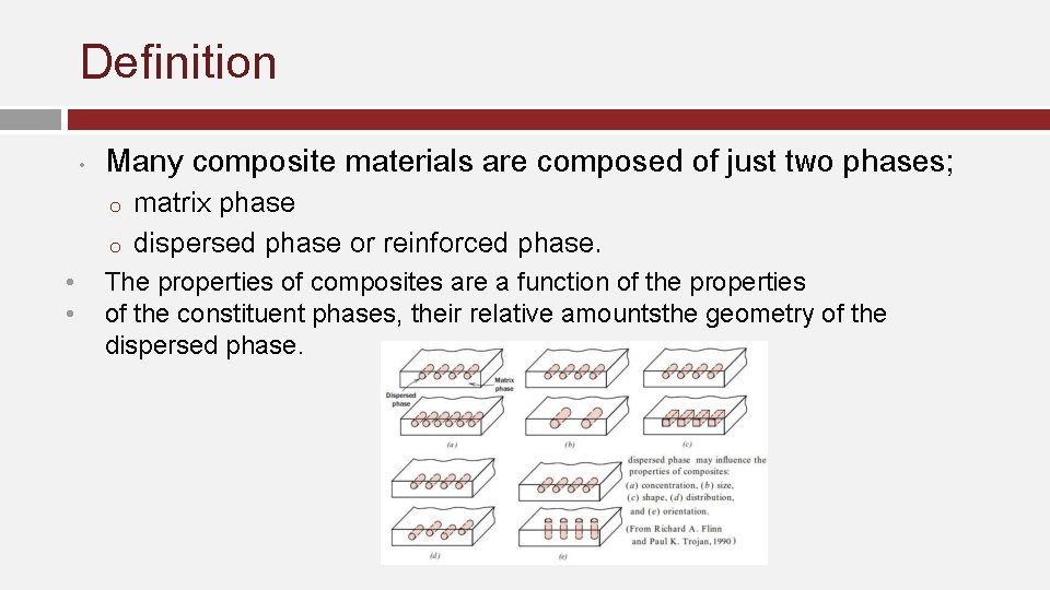 Definition • Many composite materials are composed of just two phases; o o •