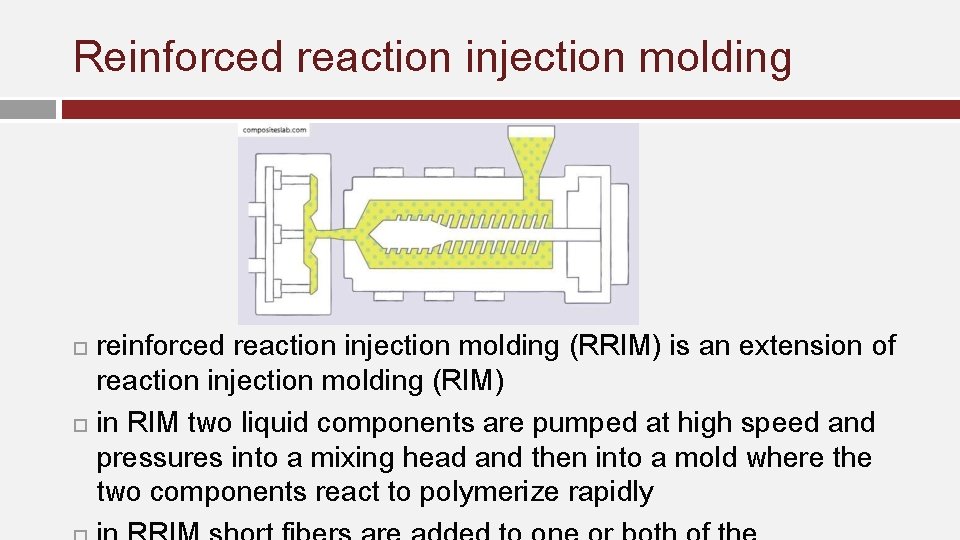 Reinforced reaction injection molding reinforced reaction injection molding (RRIM) is an extension of reaction