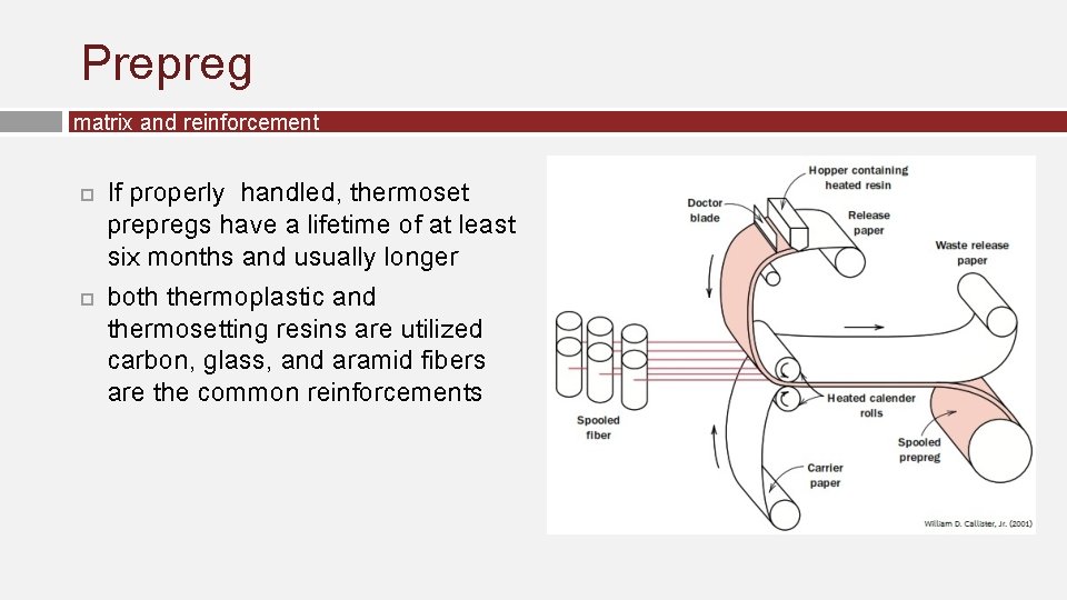 Prepreg matrix and reinforcement If properly handled, thermoset prepregs have a lifetime of at