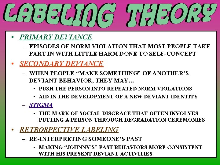  • PRIMARY DEVIANCE – EPISODES OF NORM VIOLATION THAT MOST PEOPLE TAKE PART