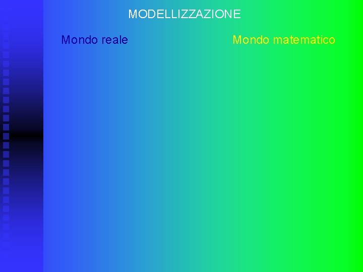 MODELLIZZAZIONE Mondo reale Mondo matematico 