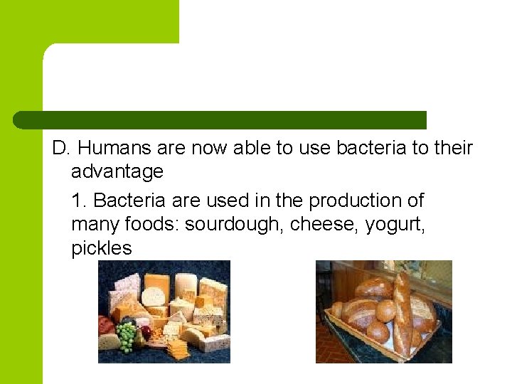 D. Humans are now able to use bacteria to their advantage 1. Bacteria are