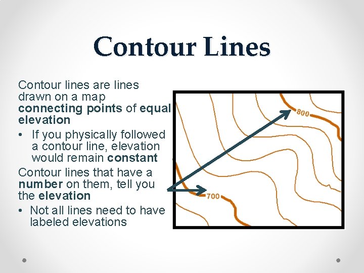 Contour Lines Contour lines are lines drawn on a map connecting points of equal
