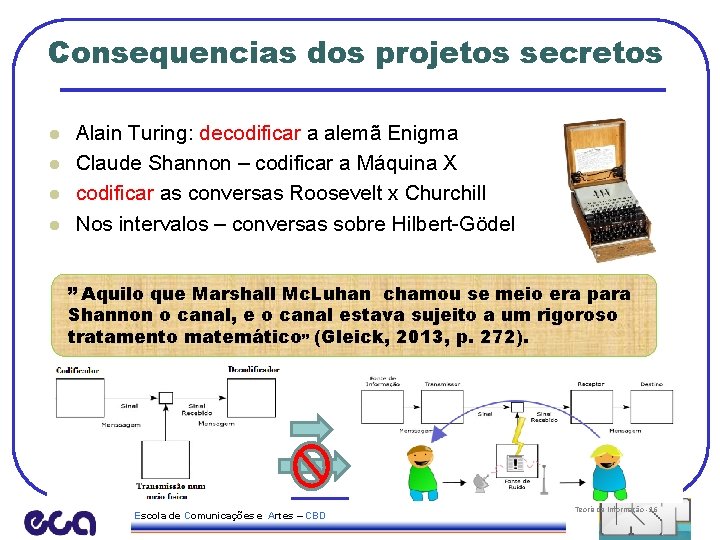 Consequencias dos projetos secretos l l Alain Turing: decodificar a alemã Enigma Claude Shannon