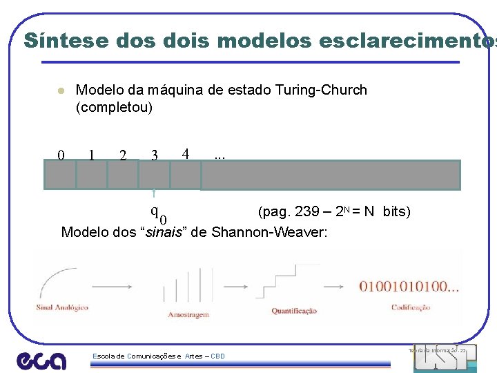 Síntese dos dois modelos esclarecimentos l Modelo da máquina de estado Turing-Church (completou) 0