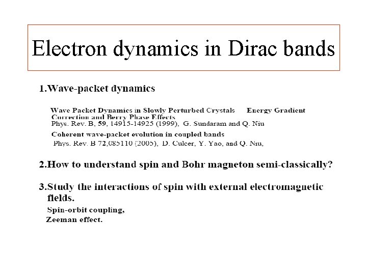 Electron dynamics in Dirac bands 