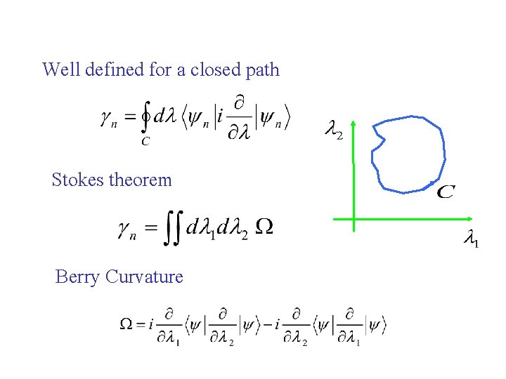 Well defined for a closed path Stokes theorem Berry Curvature 