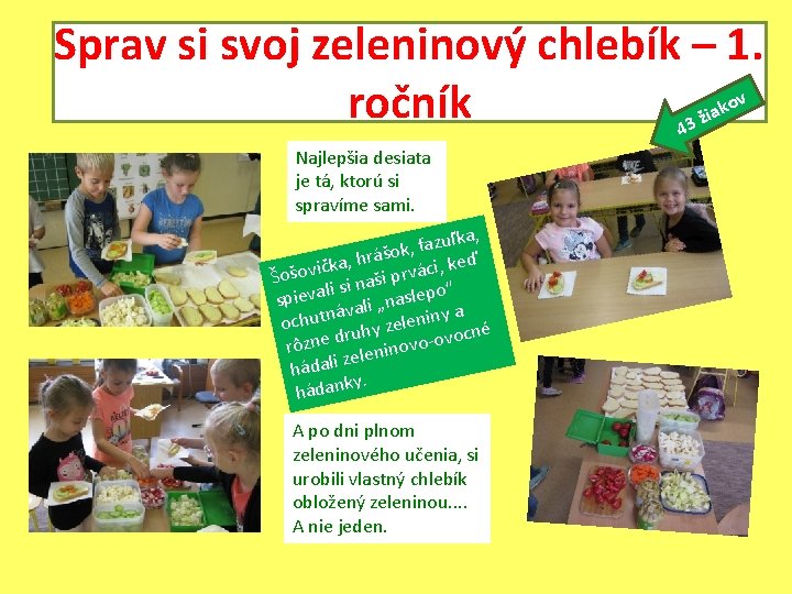 Sprav si svoj zeleninový chlebík – 1. v o k ročník žia 43 Najlepšia