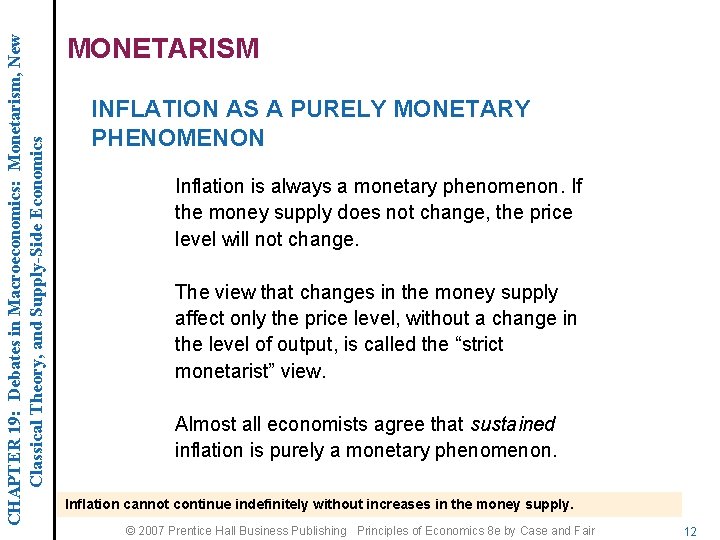 CHAPTER 19: Debates in Macroeconomics: Monetarism, New Classical Theory, and Supply-Side Economics MONETARISM INFLATION