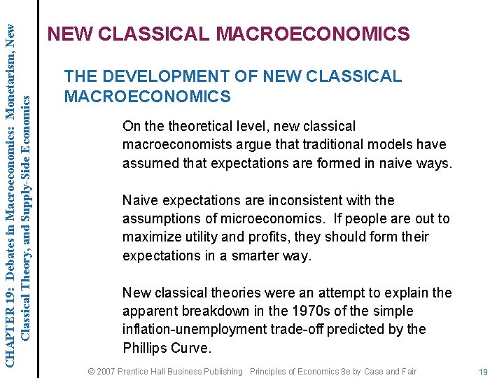 CHAPTER 19: Debates in Macroeconomics: Monetarism, New Classical Theory, and Supply-Side Economics NEW CLASSICAL