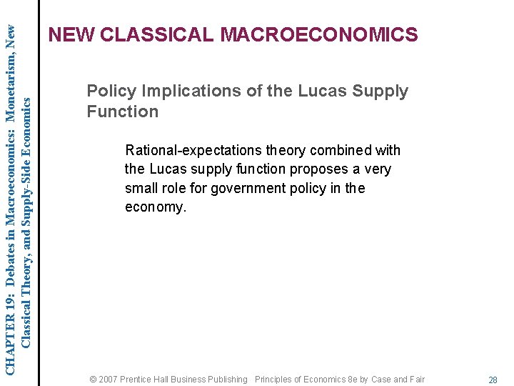 CHAPTER 19: Debates in Macroeconomics: Monetarism, New Classical Theory, and Supply-Side Economics NEW CLASSICAL