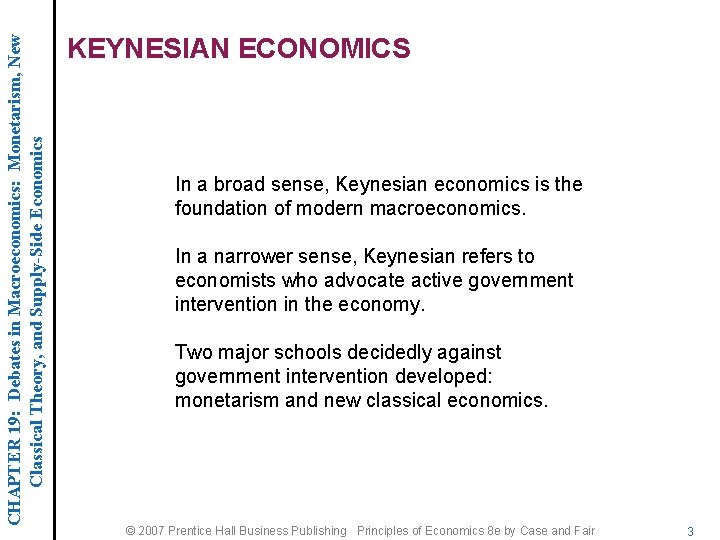 CHAPTER 19: Debates in Macroeconomics: Monetarism, New Classical Theory, and Supply-Side Economics KEYNESIAN ECONOMICS