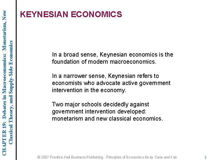 CHAPTER 19: Debates in Macroeconomics: Monetarism, New Classical Theory, and Supply-Side Economics KEYNESIAN ECONOMICS CHAPTER 19: Debates in Macroeconomics: Monetarism, New Classical Theory, and Supply-Side Economics KEYNESIAN ECONOMICS