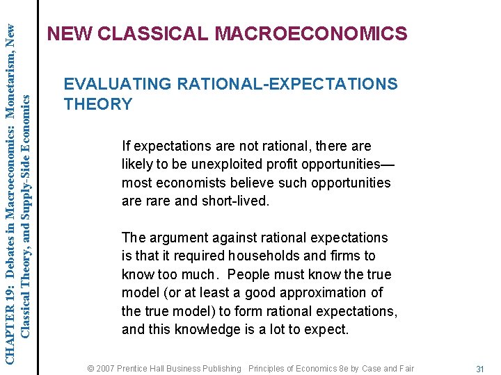 CHAPTER 19: Debates in Macroeconomics: Monetarism, New Classical Theory, and Supply-Side Economics NEW CLASSICAL