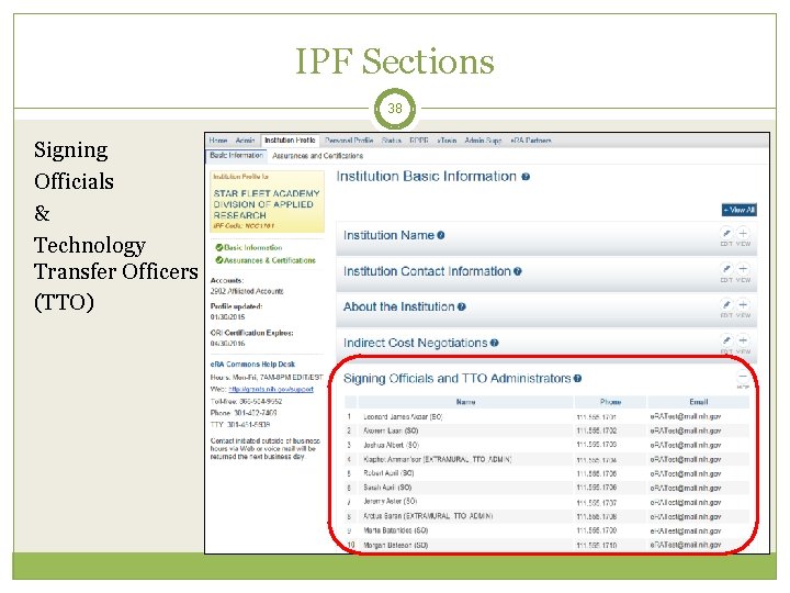 IPF Sections 38 Signing Officials & Technology Transfer Officers (TTO) 