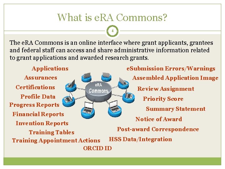 What is e. RA Commons? 4 The e. RA Commons is an online interface