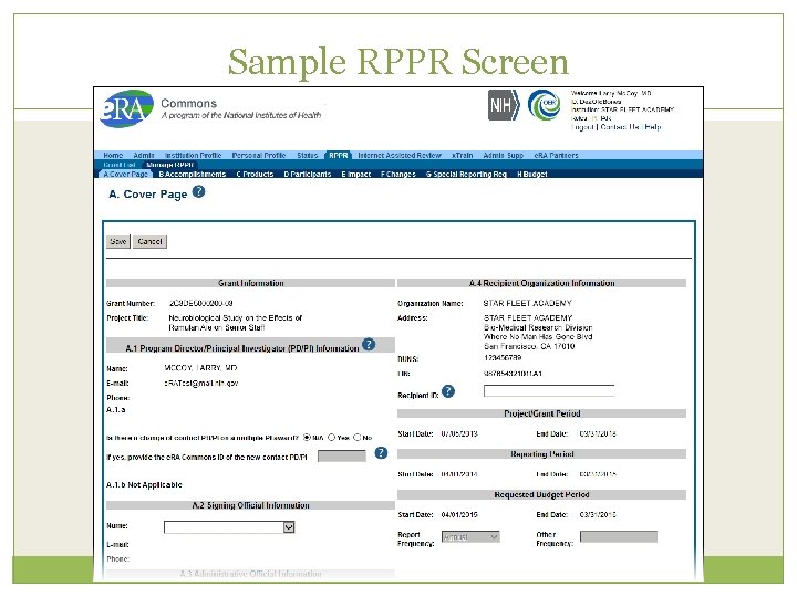 Sample RPPR Screen 67 