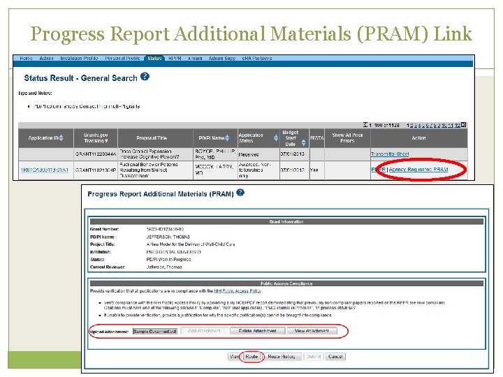 Progress Report Additional Materials (PRAM) Link 71 