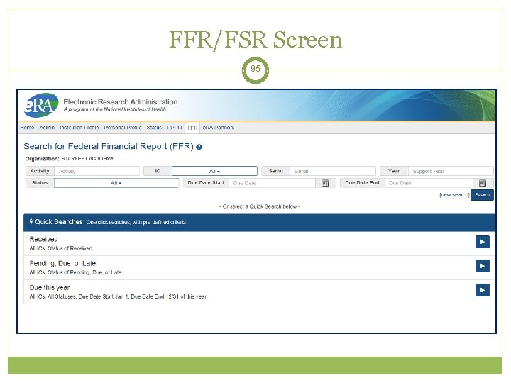 FFR/FSR Screen 95 