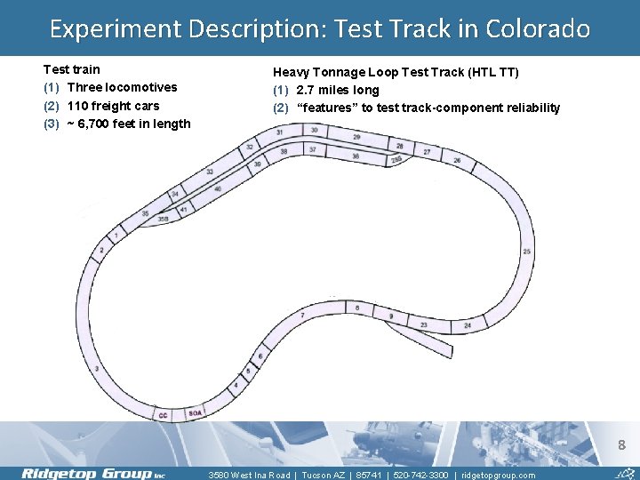 Experiment Description: Test Track in Colorado Test train (1) Three locomotives (2) 110 freight