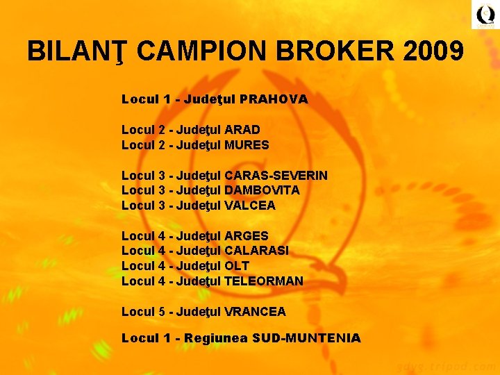 BILANŢ CAMPION BROKER 2009 Locul 1 - Judeţul PRAHOVA Locul 2 - Judeţul ARAD