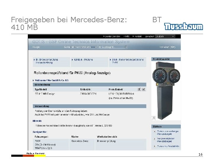 Freigegeben bei Mercedes-Benz: 410 MB Made in Germany BT 16 